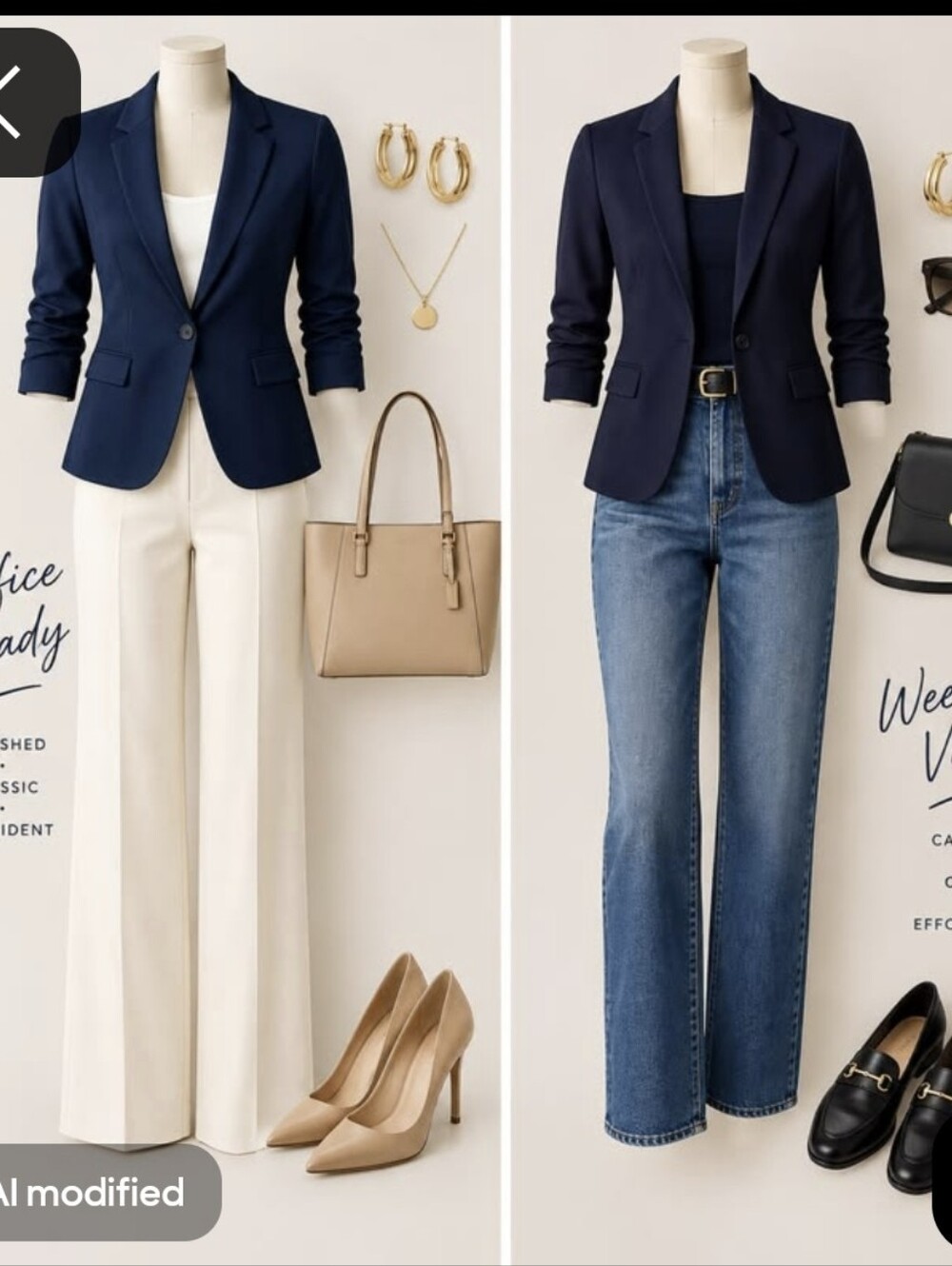 Set of 2 | Tailored Ruched-Sleeve Blazers - Navy & Deep Purple